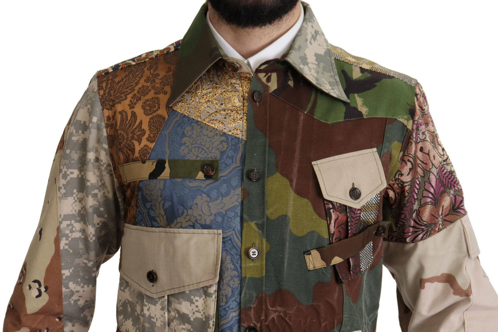 Chemise à boutons Dolce & Gabbana multicolore à patchwork, style décontracté avec design unique et coloré.