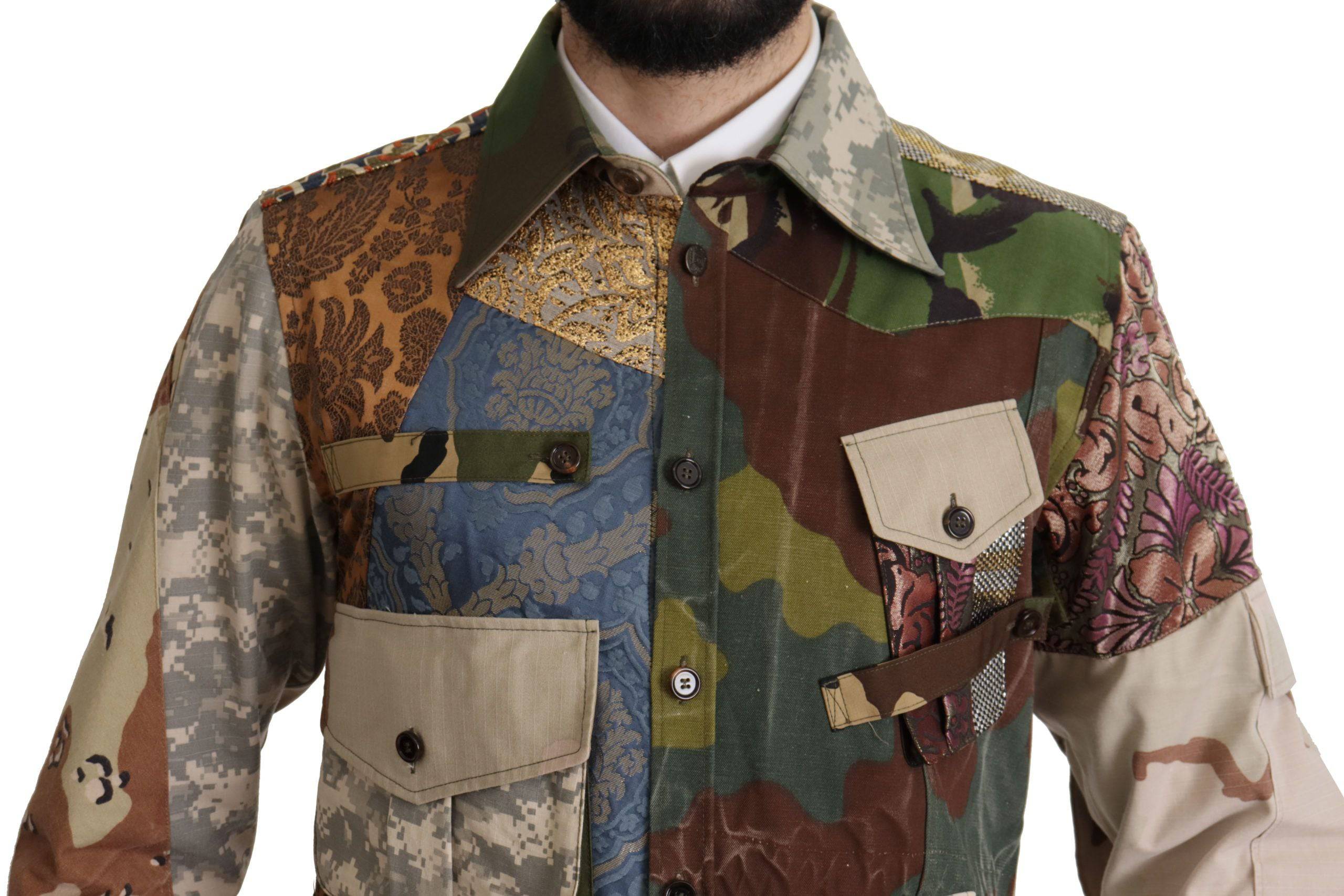 Chemise à boutons Dolce & Gabbana multicolore à patchwork, style décontracté avec design unique et coloré.
