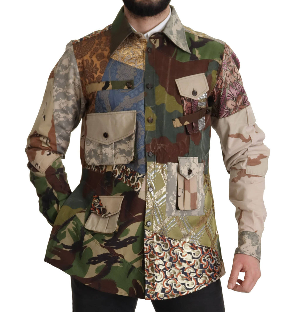 Chemise à boutons Dolce & Gabbana à patchwork multicolore, motif coloré et design élégant, vue de face.