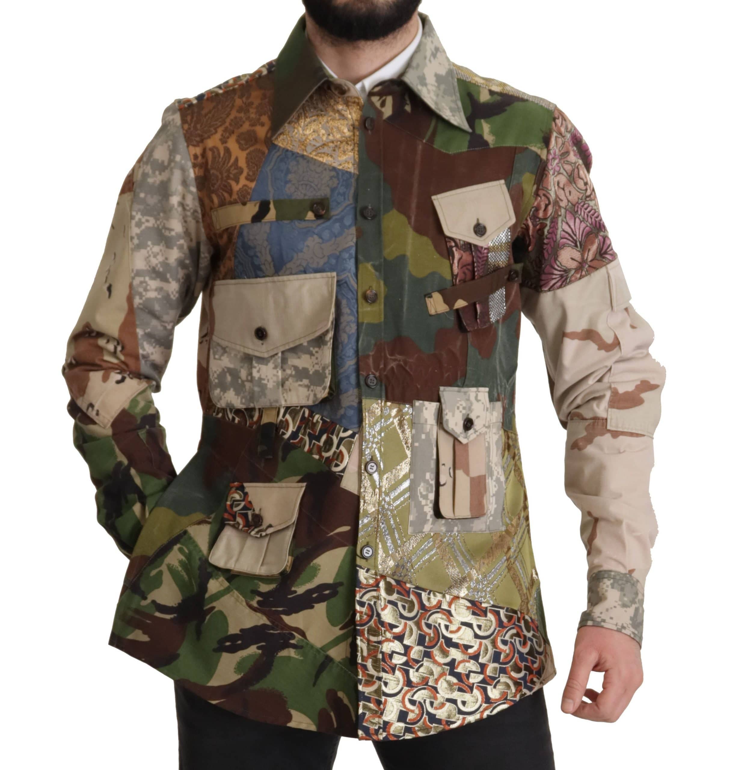 Chemise à boutons Dolce & Gabbana à patchwork multicolore, motif coloré et design élégant, vue de face.