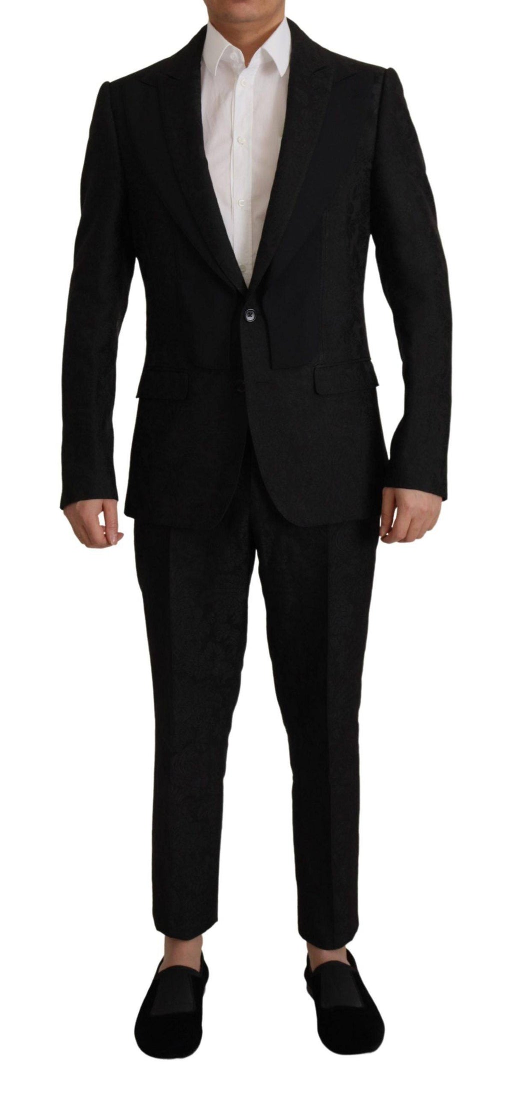 Costume deux pièces noir en polyester de cérémonie Dolce & Gabbana, veste et pantalon élégants pour occasion formelle.