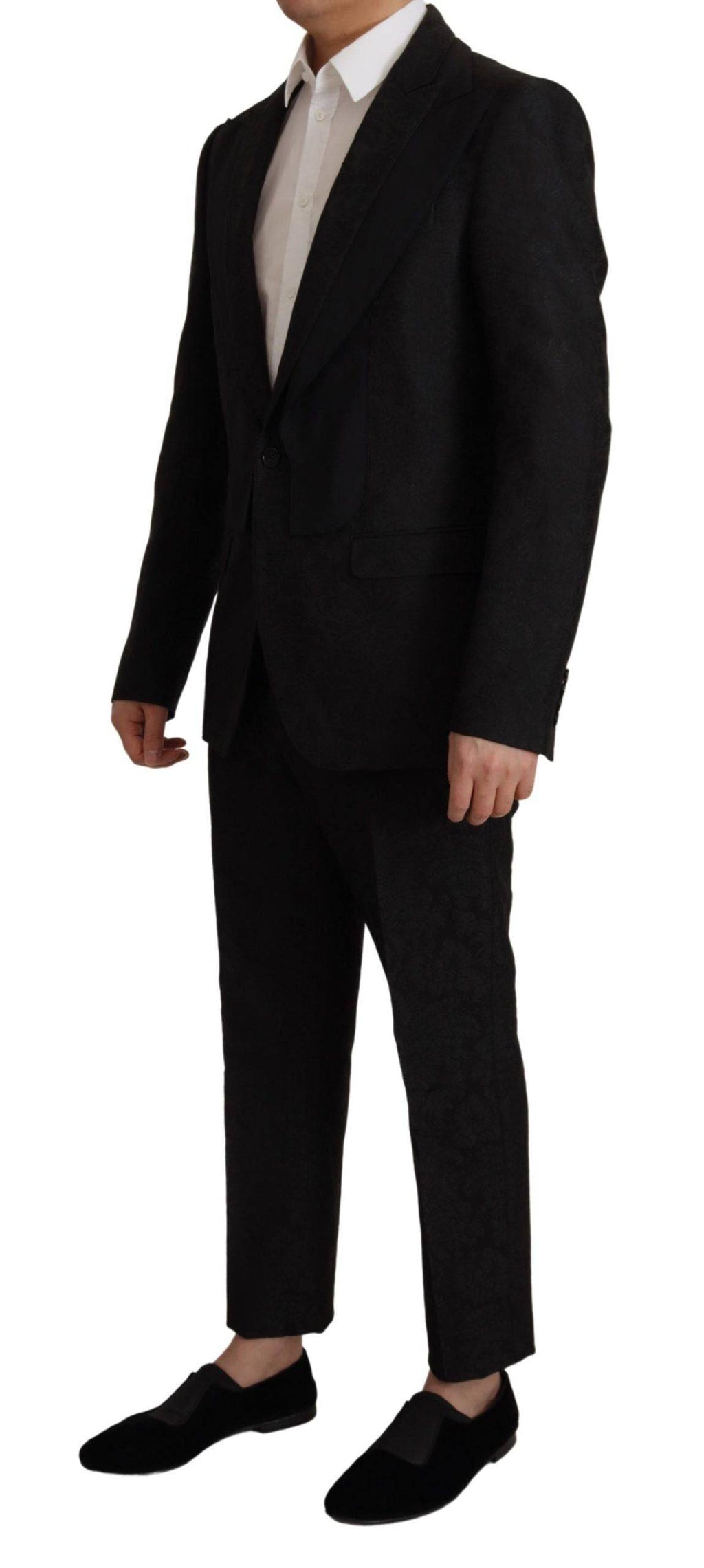 Costume formel deux pièces en polyester noir Dolce & Gabbana Martini, veste et pantalon élégants pour occasions formelles.