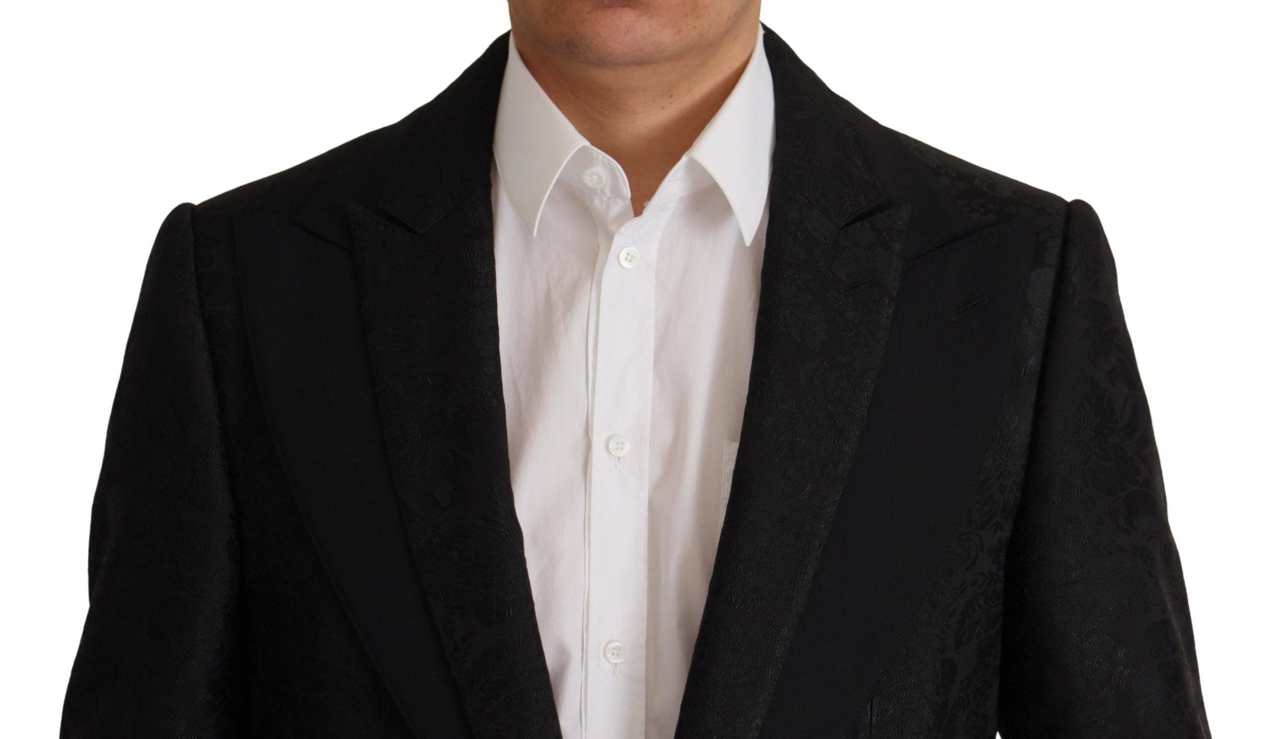 Costume formel deux pièces en polyester noir Dolce & Gabbana Martini, veste et pantalon élégants pour occasions spéciales.