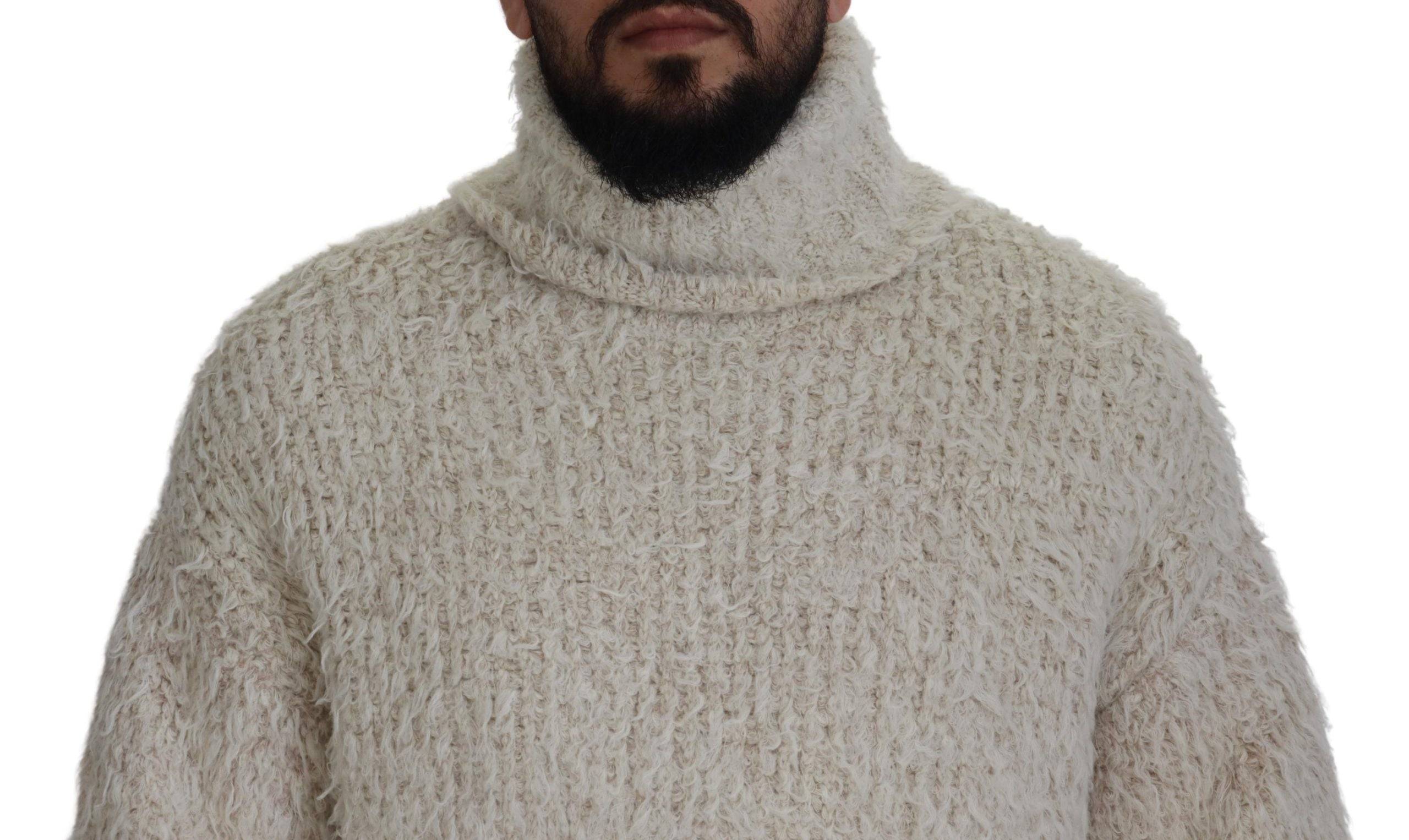 Pull-over en laine crème à col roulé de Dolce & Gabbana, pull en tricot chaud et élégant pour femme.