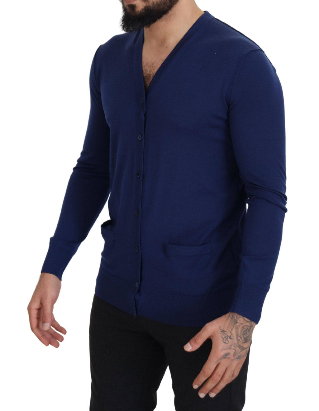 Pull en laine bleu Dolce & Gabbana à col en V avec boutons, cardigan élégant pour homme ou femme.