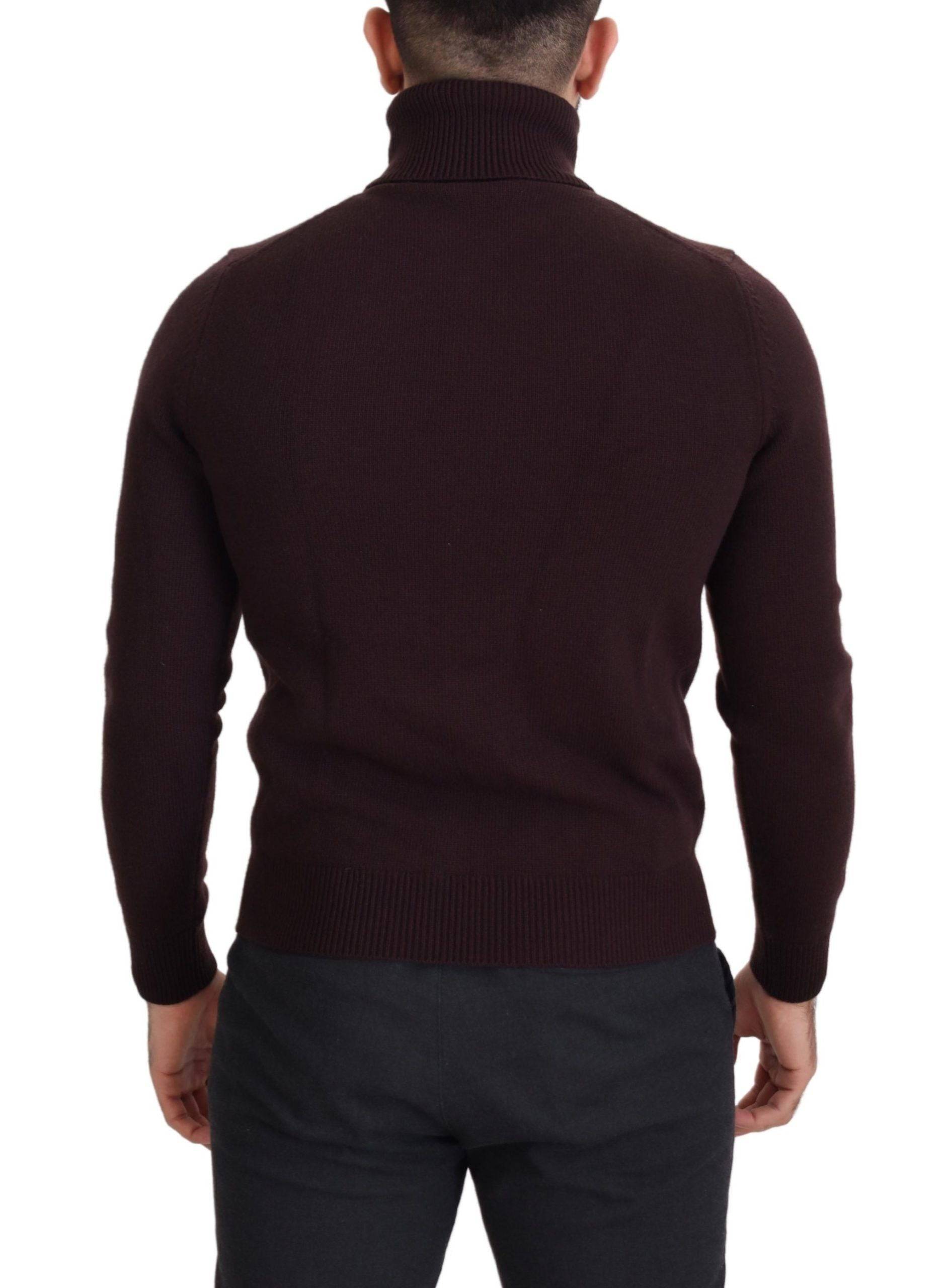 Pull en laine marron à col roulé de Dolce & Gabbana, pull-over élégant avec finition douce et ajustée.