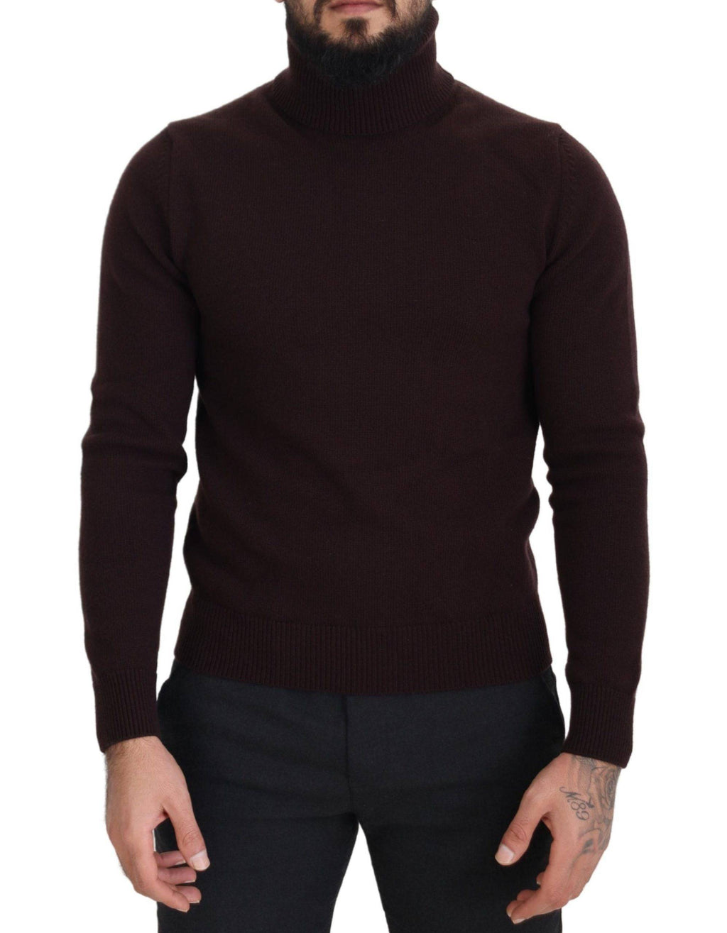 Pull en laine marron à col roulé de Dolce & Gabbana, pull-over élégant et chaud pour homme.
