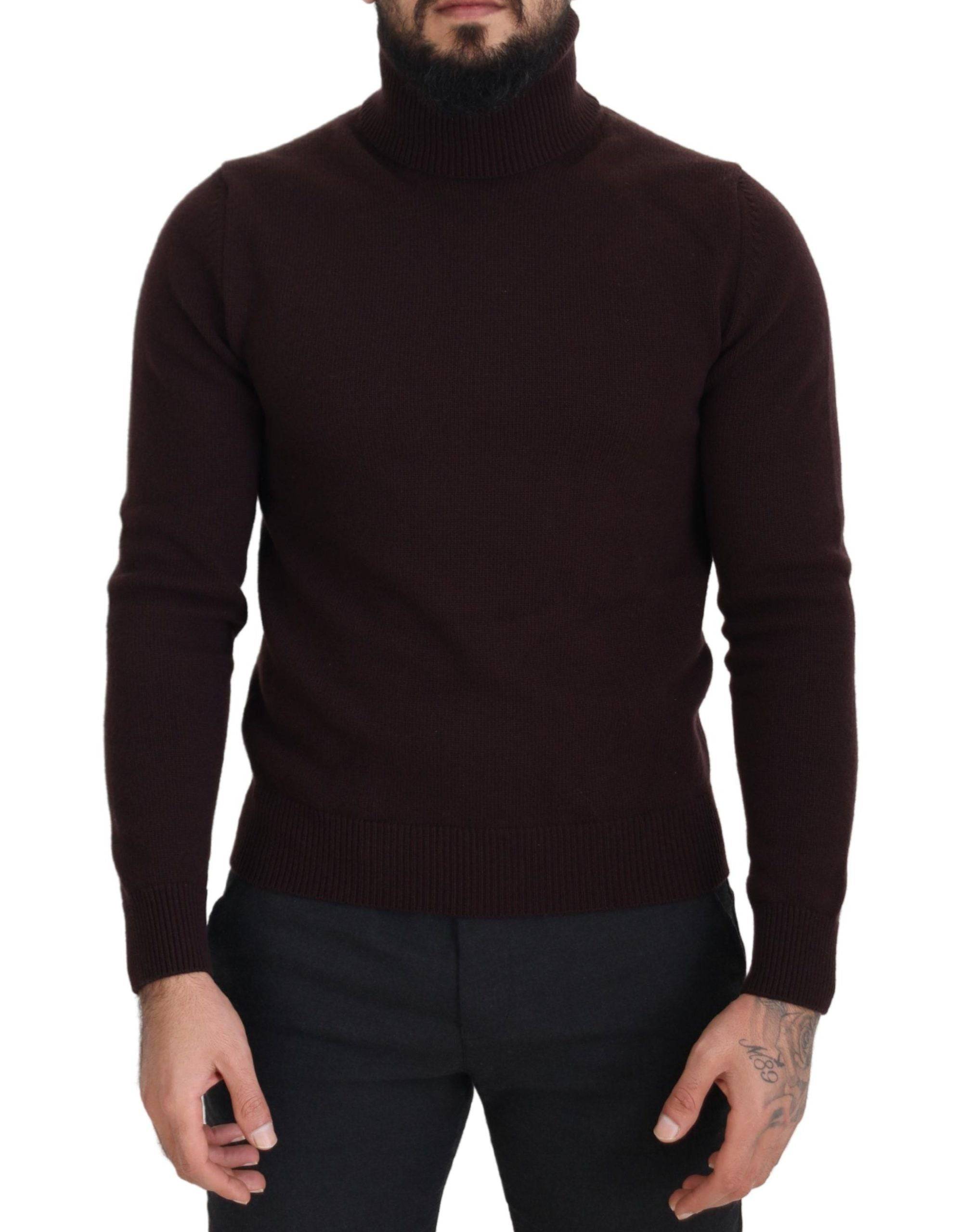 Pull en laine marron à col roulé de Dolce & Gabbana, pull-over élégant et chaud pour homme.