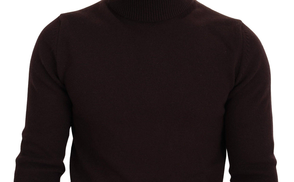 Pull en laine marron à col roulé Dolce & Gabbana, pull-over chaud et élégant pour homme.
