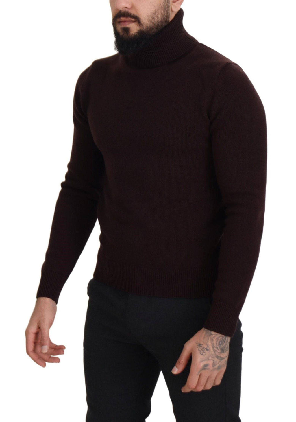Pull en laine marron à col roulé Dolce & Gabbana, pull-over chaud et élégant pour homme ou femme.