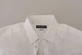 Chemise formelle blanche en coton Dolce & Gabbana avec motif de paon doré, élégance et style sophistiqué.