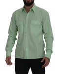Chemise Dolce & Gabbana vert menthe à manches longues avec boutons, vue de face sur un mannequin.