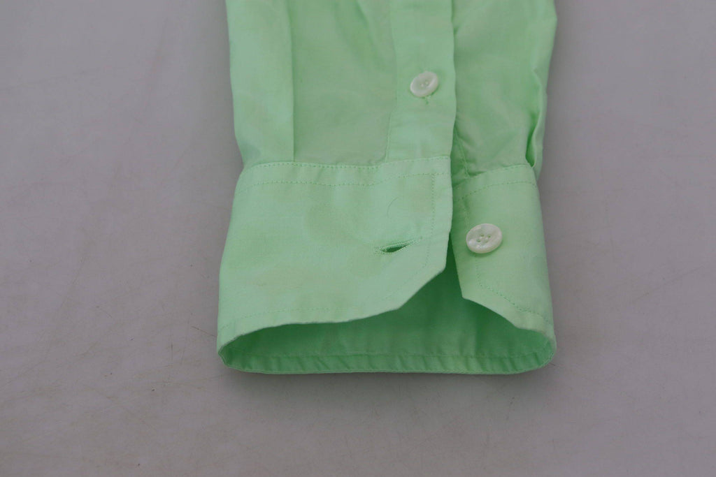 Chemise Dolce & Gabbana vert menthe à manches longues avec boutons, vue détaillée du devant.