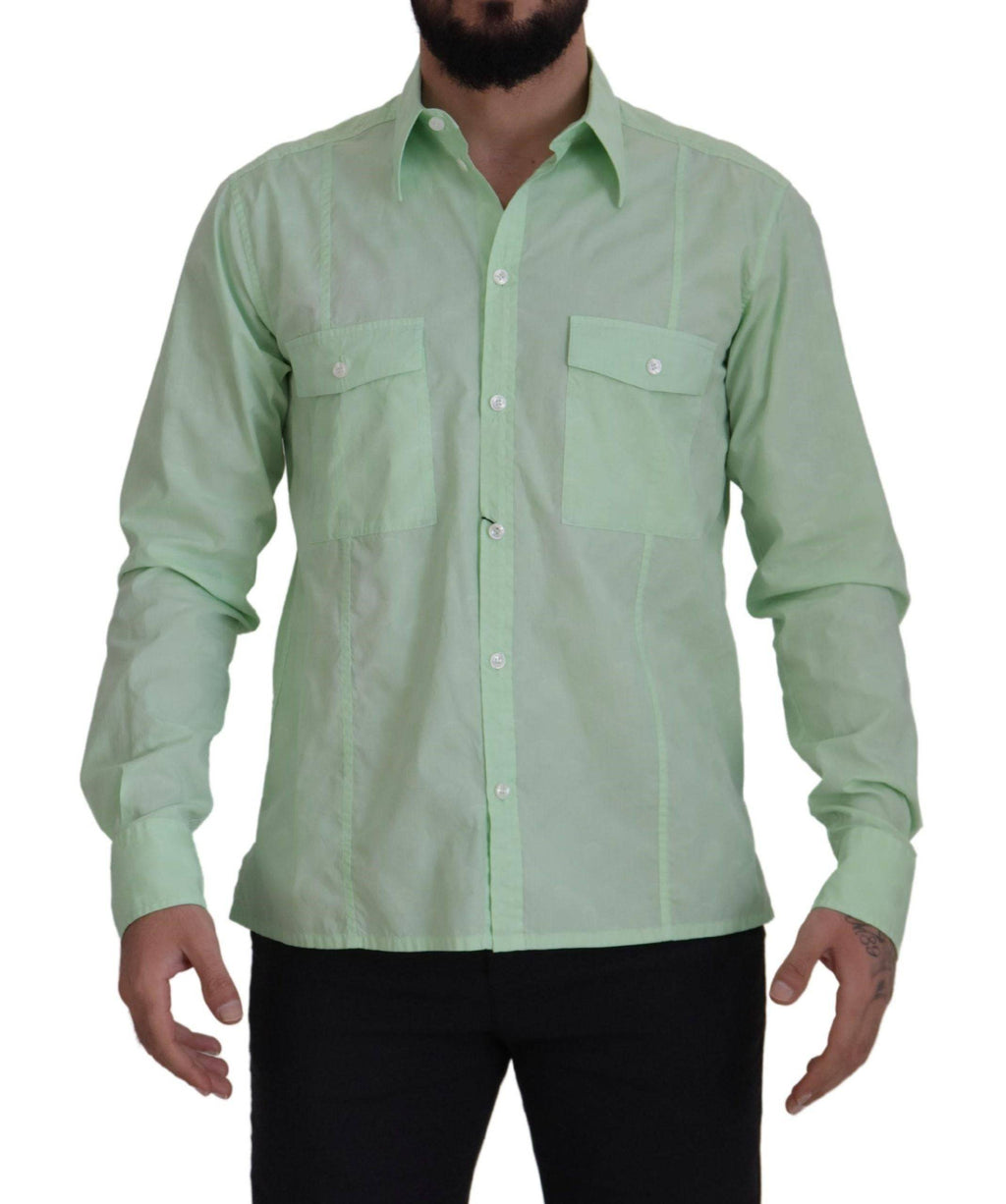 Chemise à manches longues vert menthe de Dolce & Gabbana avec boutons, élégante et tendance pour un look sophistiqué.