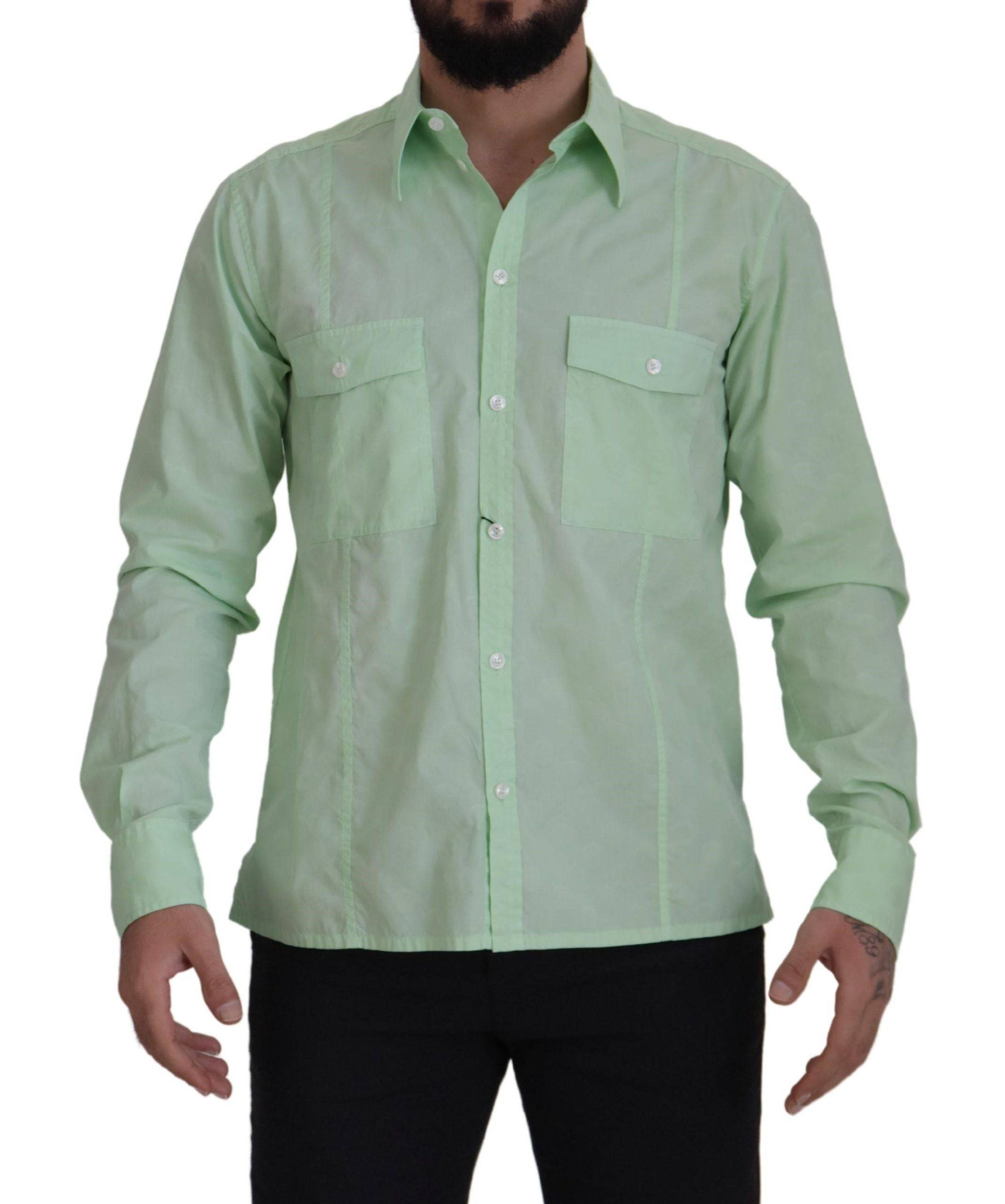 Chemise à manches longues vert menthe de Dolce & Gabbana avec boutons, élégante et tendance pour un look sophistiqué.