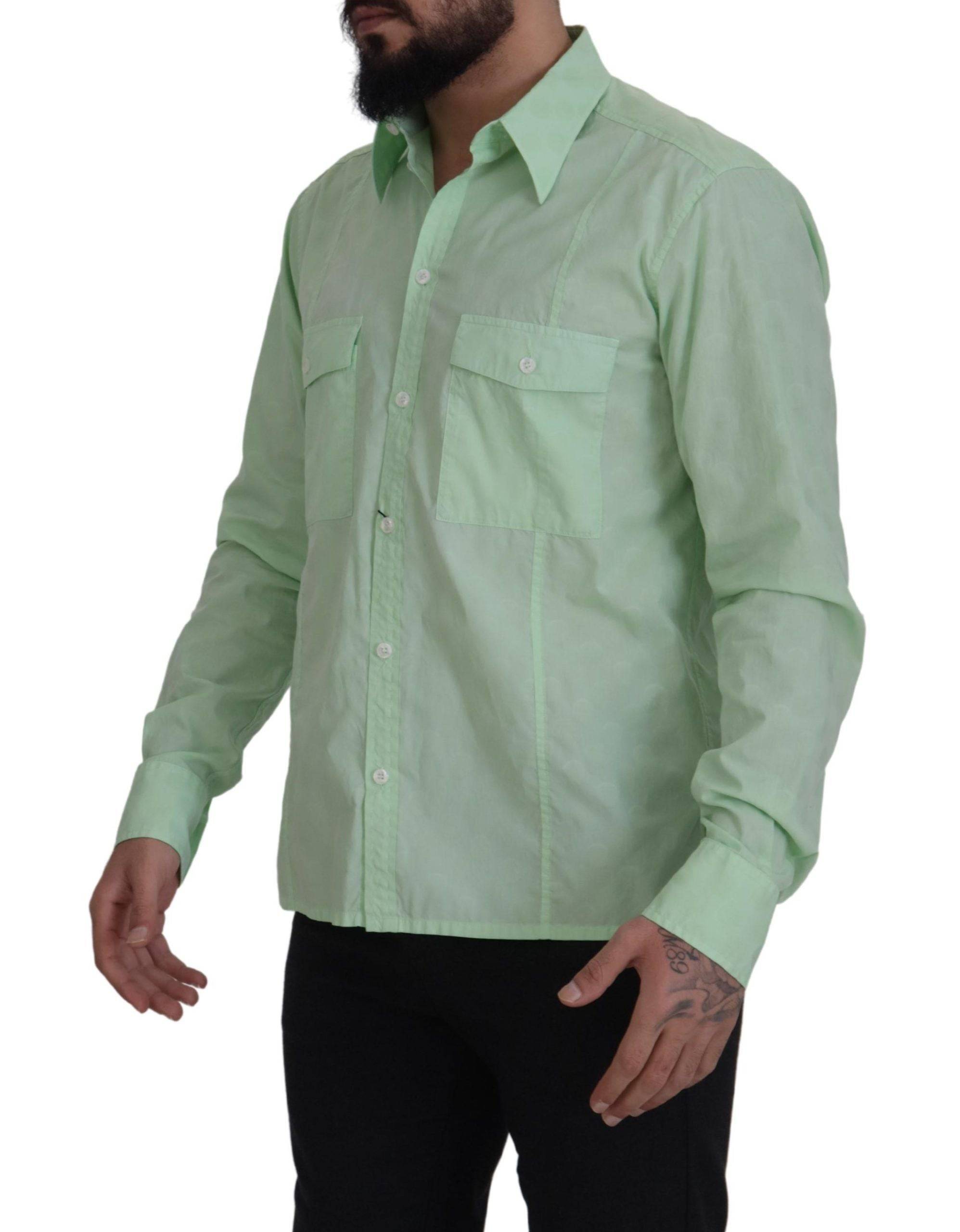Chemise à manches longues vert menthe Dolce & Gabbana avec boutons, vue de face sur une image claire.