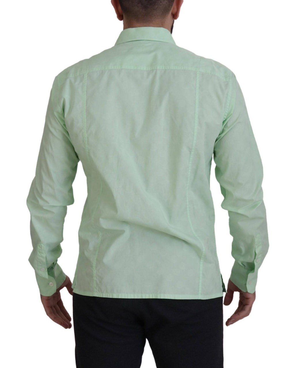 Chemise à manches longues vert menthe Dolce & Gabbana, boutonnière élégante, tissu léger et moderne.