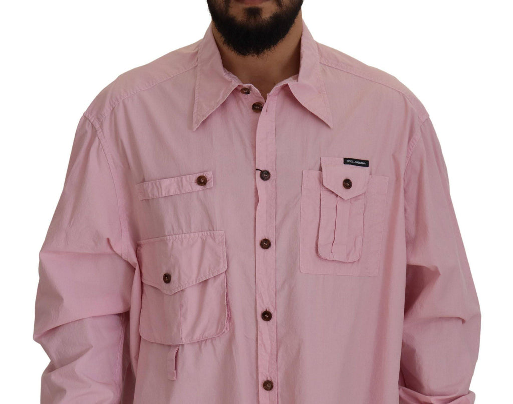 Chemise rose décontractée Dolce & Gabbana à manches longues avec boutons, style casual élégant.