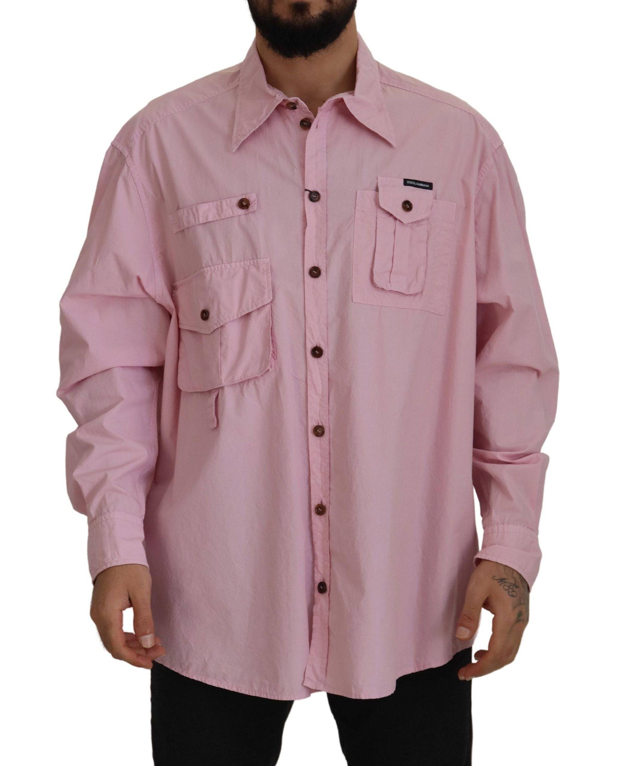Chemise rose décontractée à manches longues Dolce & Gabbana, boutonnière, style casual élégant.