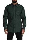 Chemise longue à manches longues vert foncé Dolce & Gabbana avec boutons, vue de face.