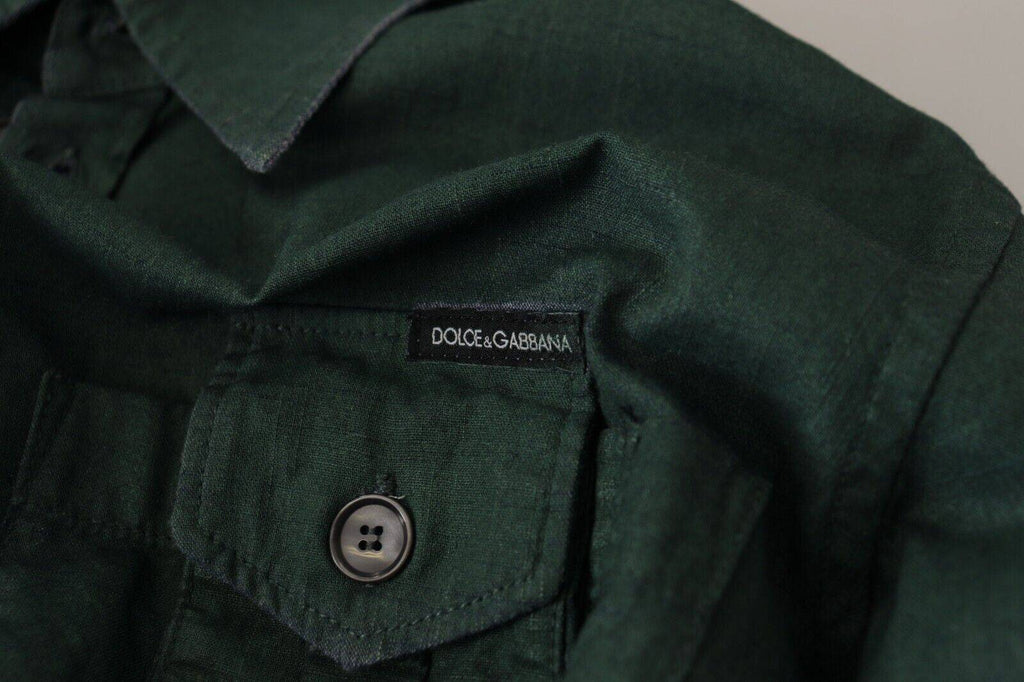Dolce & Gabbana Dunkelgrünes Langarmhemd mit Knopfleiste