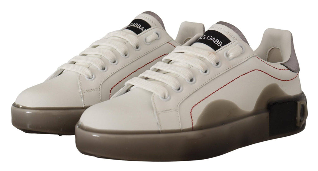 Dolce & Gabbana Weiße Leder-Schuhe Damen Logo Portofino Sneakers