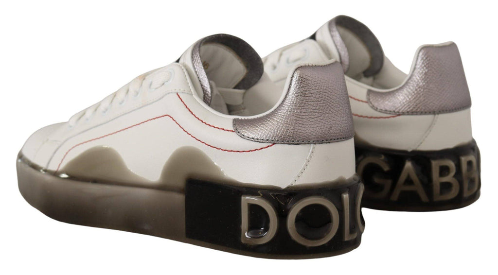 Dolce & Gabbana Weiße Leder-Schuhe Damen Logo Portofino Sneakers