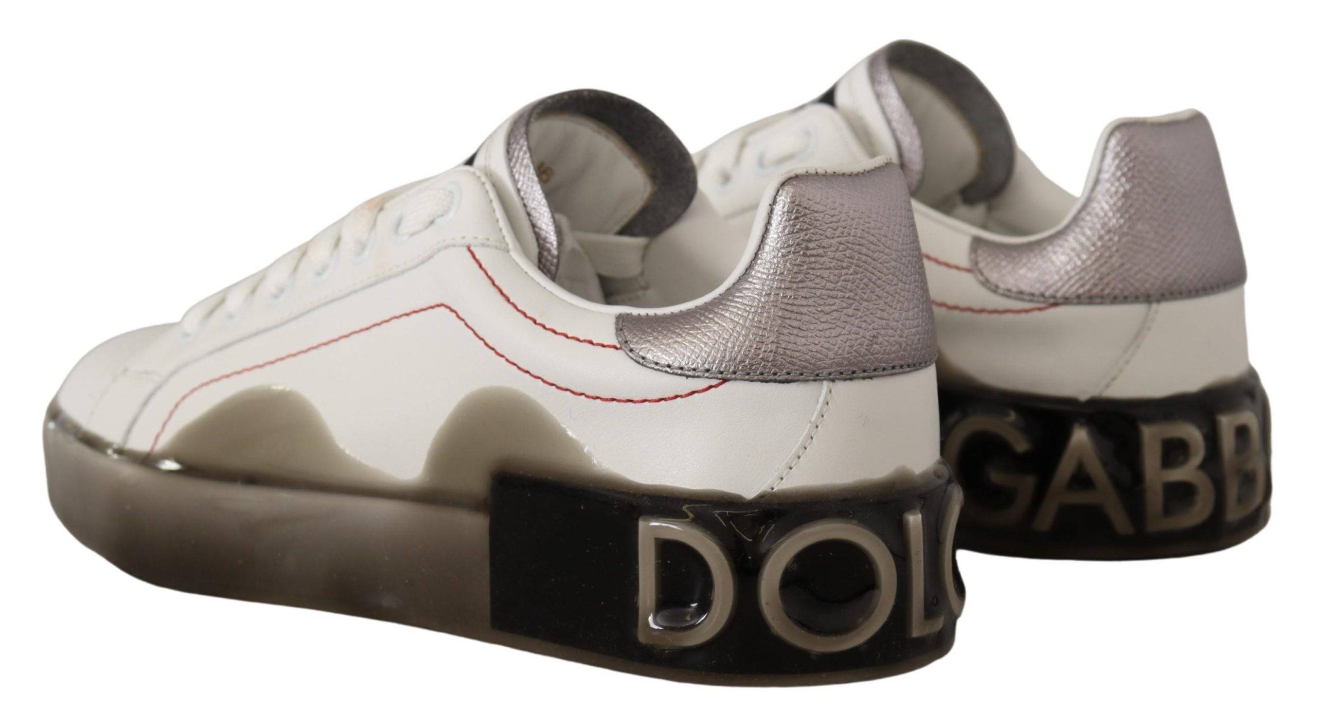 Dolce & Gabbana Weiße Leder-Schuhe Damen Logo Portofino Sneakers