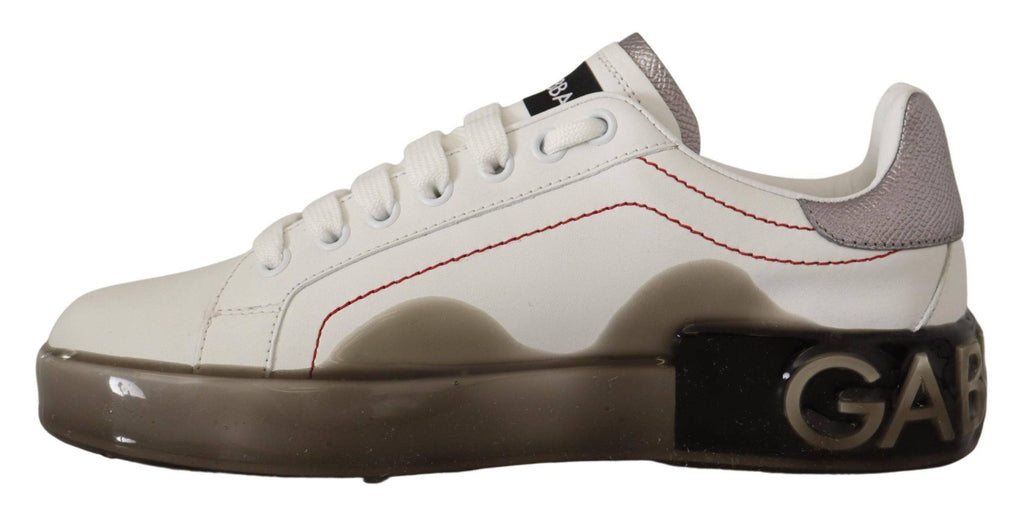 Chaussures en cuir blanc pour femmes Dolce & Gabbana Logo Portofino sneakers, vue de face.