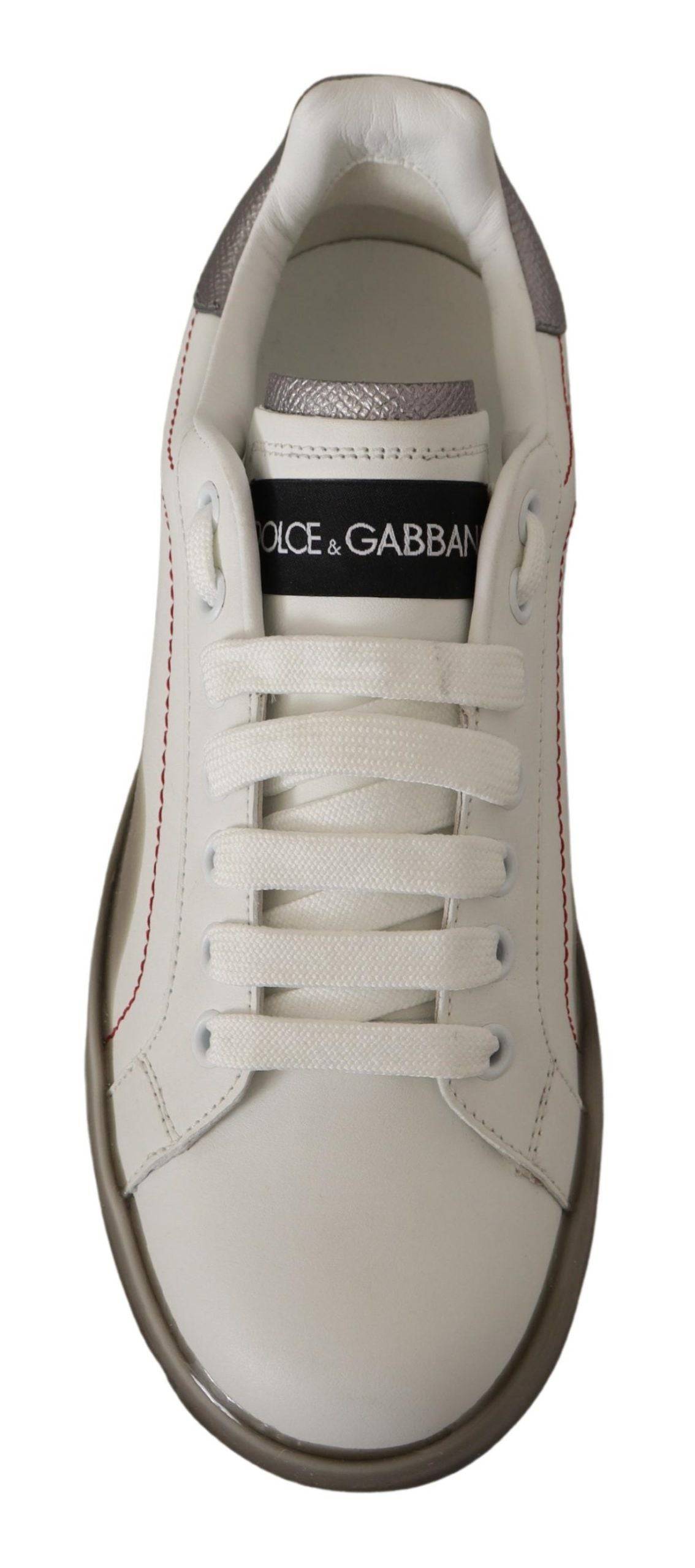 Chaussures blanches en cuir Dolce & Gabbana Portofino pour femmes avec logo, baskets élégantes et confortables.