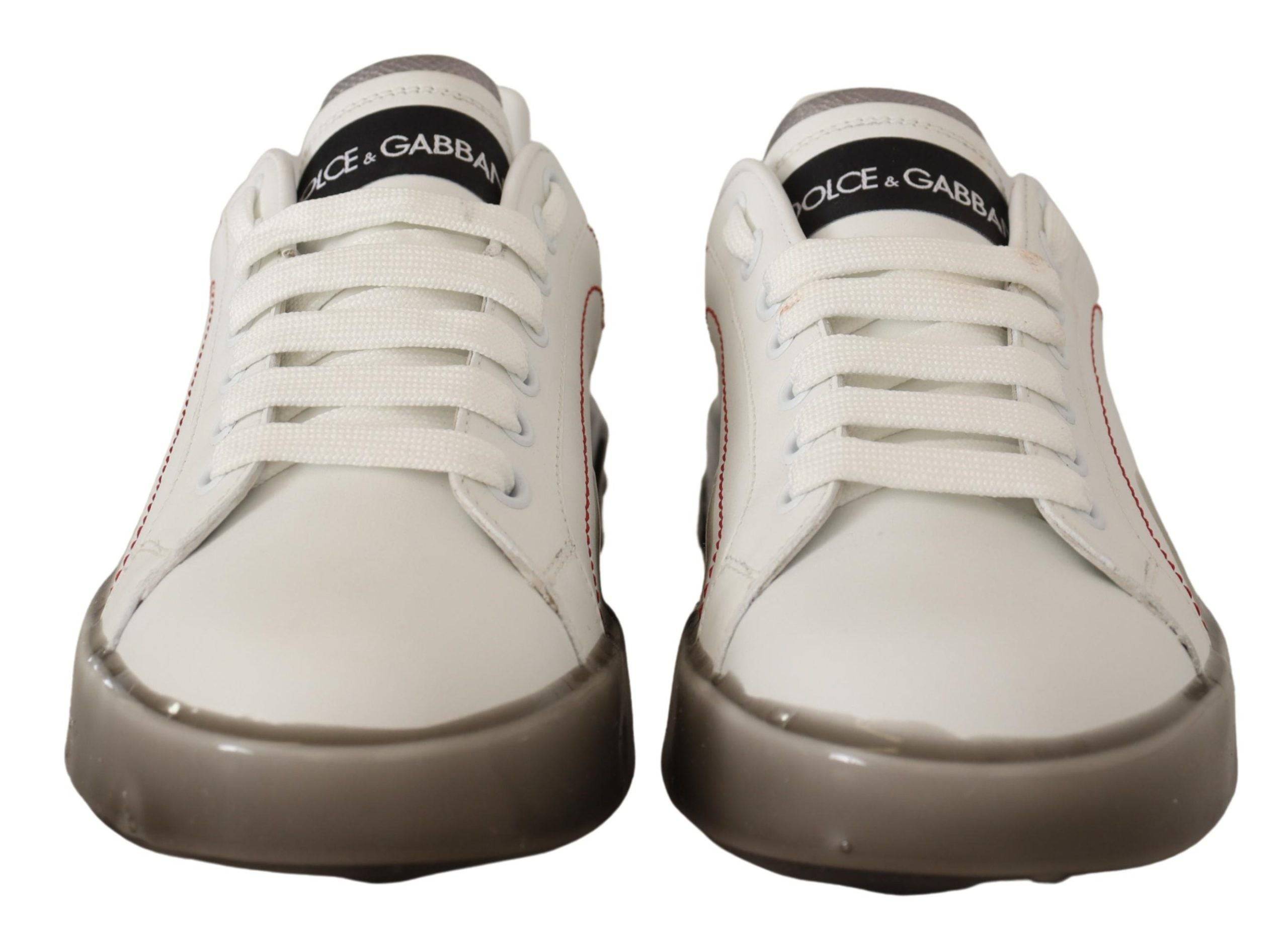 Chaussures en cuir blanc Dolce & Gabbana Portofino pour femmes avec logo, sneakers élégants et modernes.