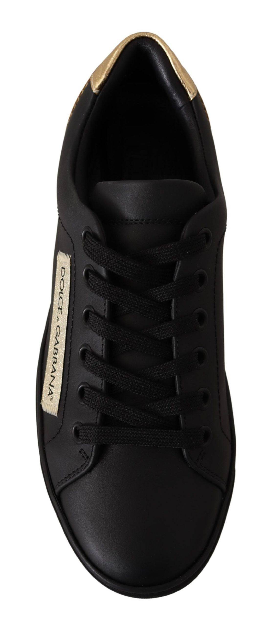 Sneakers basses en cuir noir et or pour femmes de Dolce & Gabbana, style élégant et tendance.