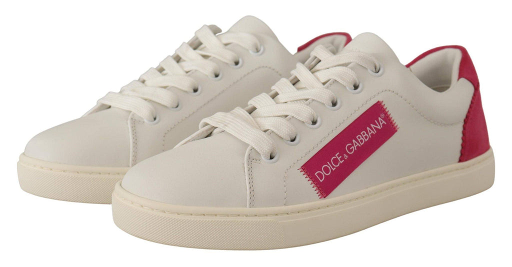 Chaussures basses en cuir blanc et rose de Dolce & Gabbana pour femmes, sneakers élégants et confortables.