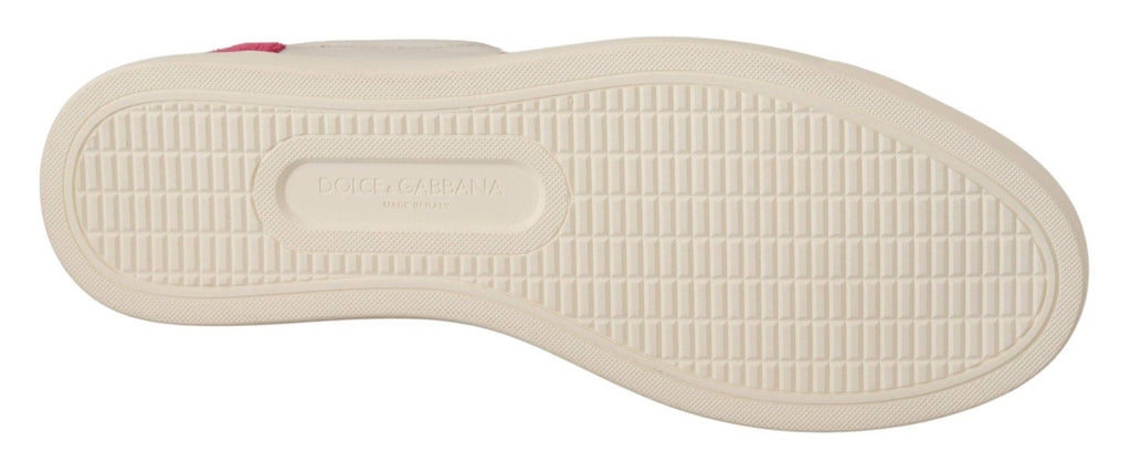 Chaussures femme Dolce & Gabbana, baskets basses en cuir blanc et rose, style décontracté et élégant pour femmes.