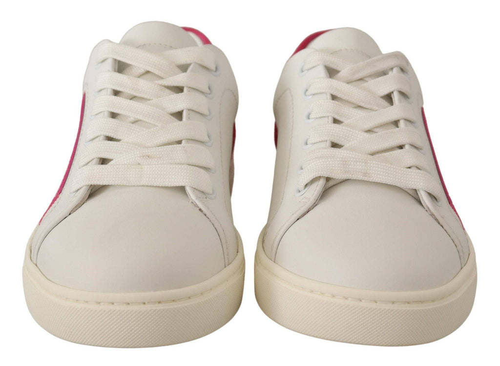 Chaussures basses pour femmes Dolce & Gabbana en cuir blanc et rose, baskets basses élégantes et confortables.