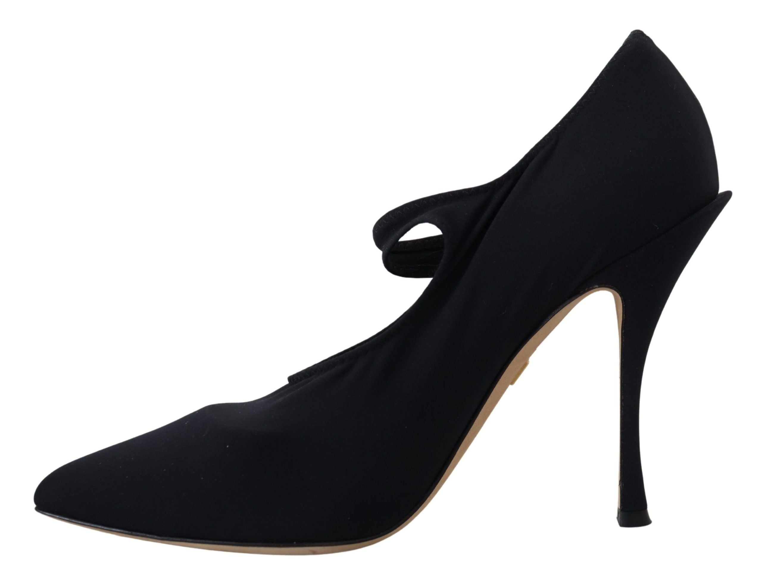 Chaussures Dolce & Gabbana noires avec talons en cristal stretch, style élégant et sophistiqué, vues en gros plan.