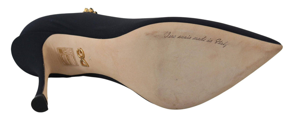 Chaussures Dolce & Gabbana, escarpins noirs en tissu stretch avec cristaux, style élégant et sophistiqué.