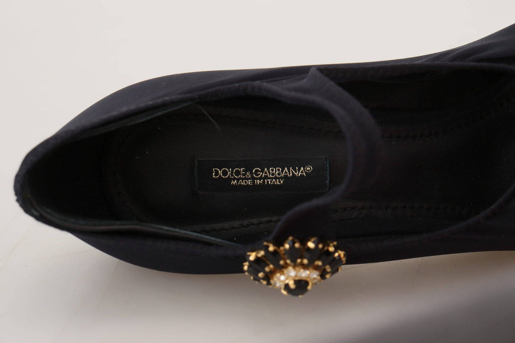 Chaussettes noires Dolce & Gabbana avec chaussures à talons cristallins extensibles, élégantes et sophistiquées.