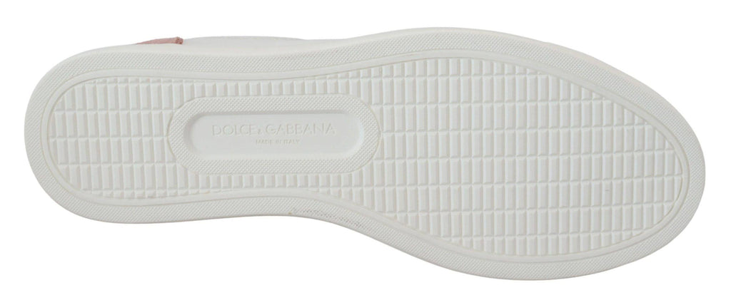Chaussures sneakers basses en cuir blanc et rose Dolce & Gabbana, mode élégante pour femmes.