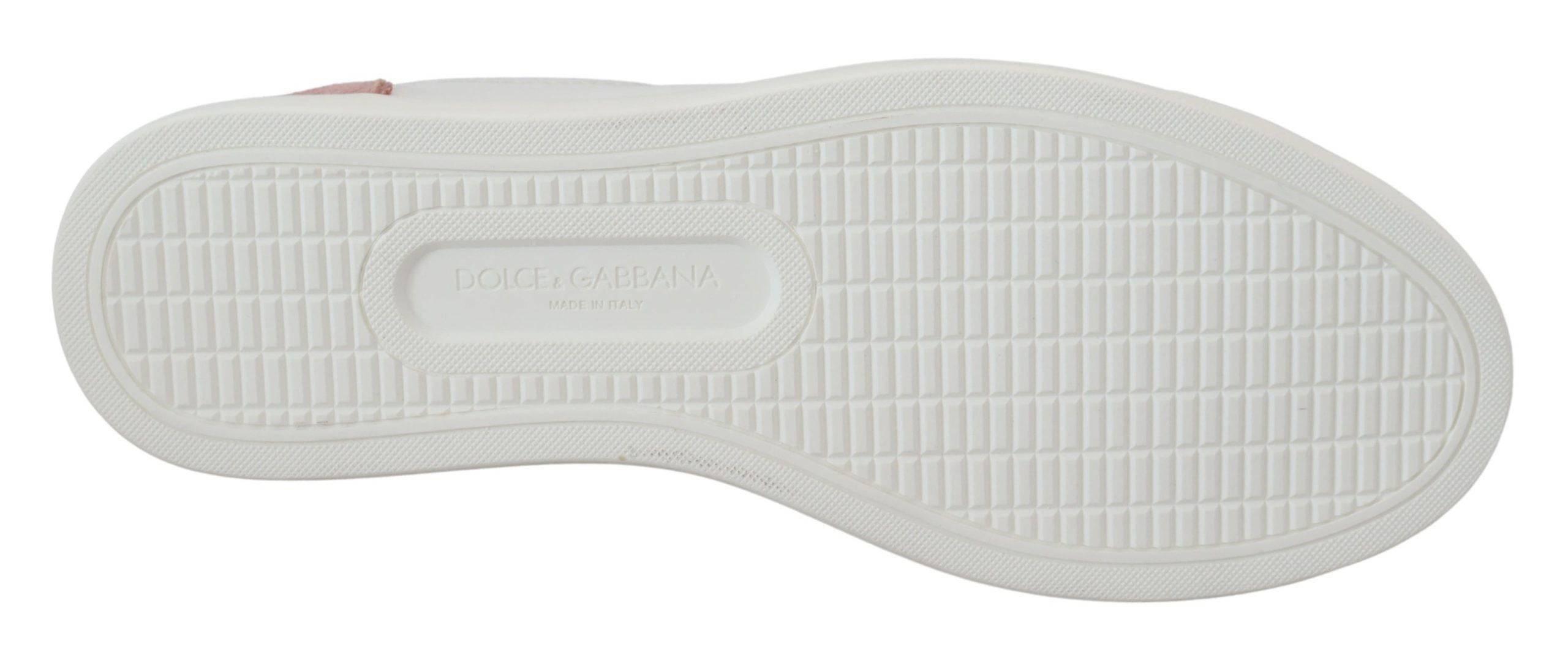 Chaussures sneakers basses en cuir blanc et rose Dolce & Gabbana, mode élégante pour femmes.