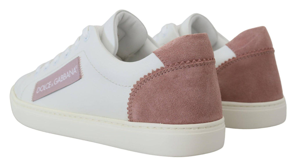 Chaussures sneakers basses en cuir blanc et rose de Dolce & Gabbana, chaussures de mode élégantes pour femmes.