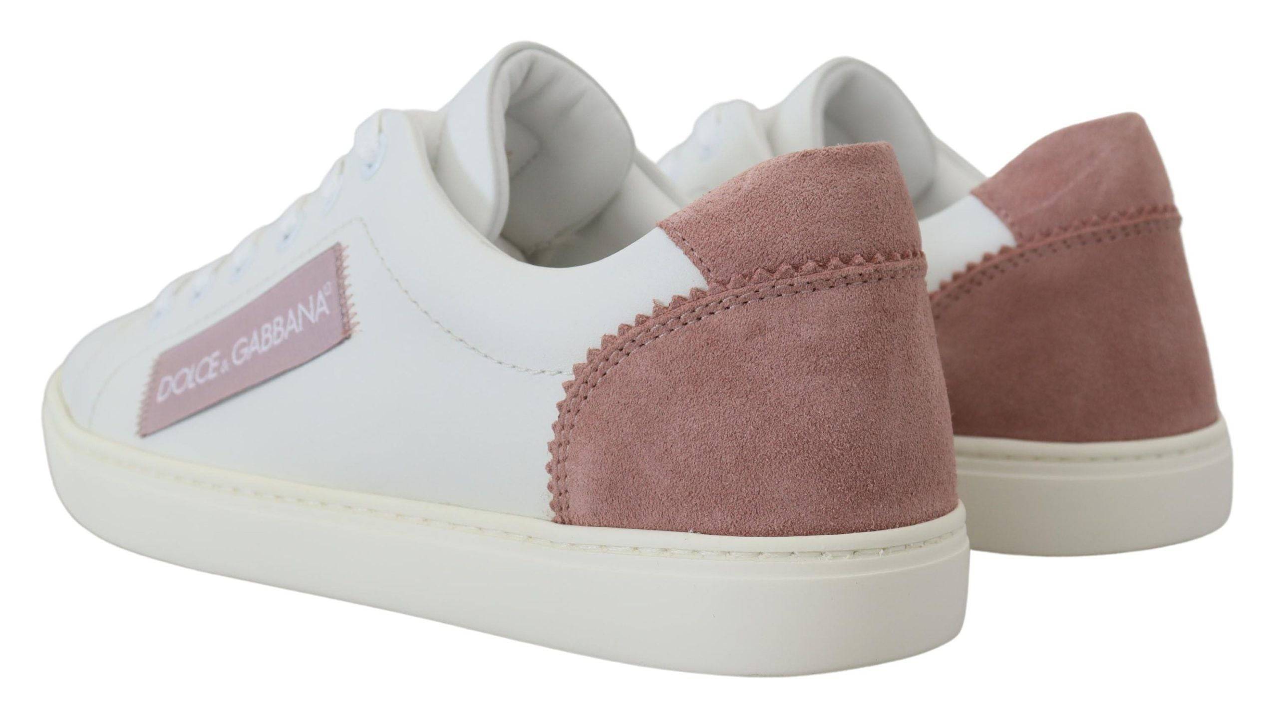 Chaussures sneakers basses en cuir blanc et rose de Dolce & Gabbana, chaussures de mode élégantes pour femmes.