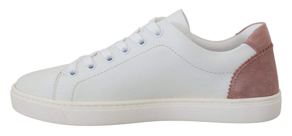 Chaussures basses en cuir blanc et rose Dolce & Gabbana, sneakers tendance pour femmes.