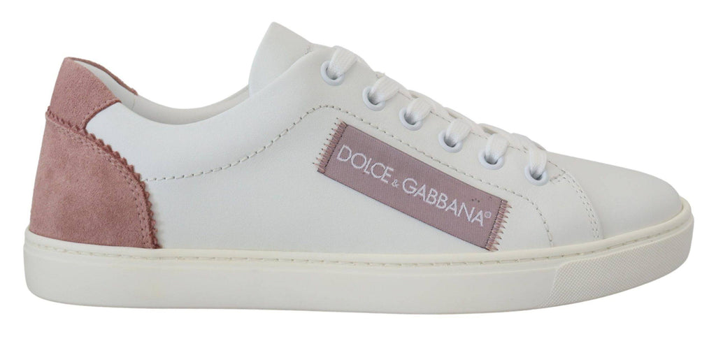Chaussures basses en cuir blanc et rose Dolce & Gabbana, sneakers low top élégants pour femmes.