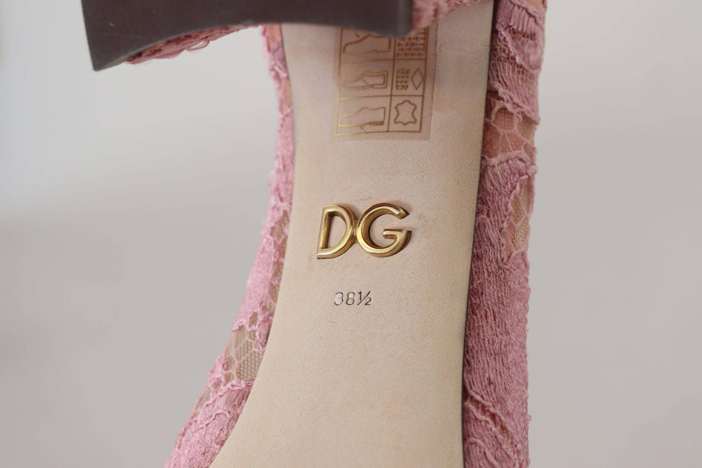 Chaussures pastel Dolce & Gabbana Taormina en dentelle et cristaux, élégantes pumps roses pour femmes.