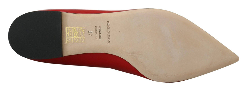 Chaussures mocassins en cuir rouge Dolce & Gabbana avec cristaux, chaussures plates élégantes pour femme.
