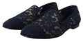 Chaussures Dolce & Gabbana Slip Ons en dentelle bleue à motifs floraux, chaussures plates élégantes pour femme.