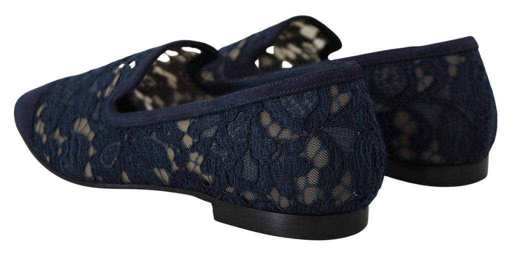 Chaussures Dolce & Gabbana escarpins flats en dentelle bleue à motifs floraux, confortables et élégantes pour femmes.