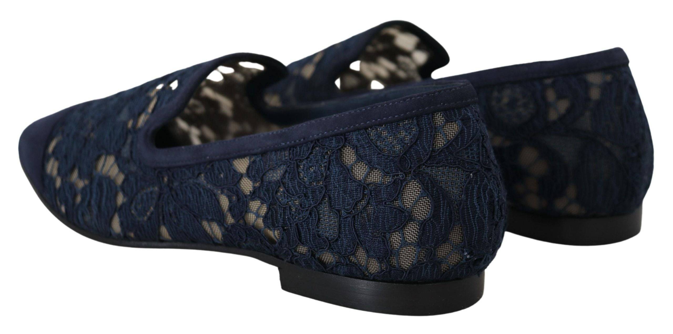 Chaussures Dolce & Gabbana escarpins flats en dentelle bleue à motifs floraux, confortables et élégantes pour femmes.