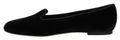 Chaussures plates Dolce & Gabbana en velours noir, mocassins slip-on élégants pour femmes.